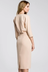 Sukienka elegancka midi kimonowa góra dopasowany dół beżowa