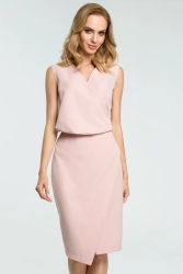 Sukienka elegancka ołówkowa do pracy kopertowy dekolt różowa
