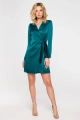 Sukienka satynowa kopertowa mini z wiązaniem w talii zielona