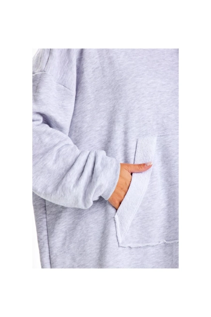 Bluza damska oversize długa z kieszenią kangurka szara