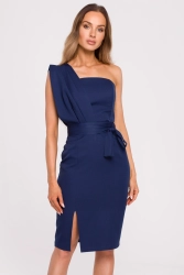 Sukienka koktajlowa na jedno ramię ołówkowa granatowa