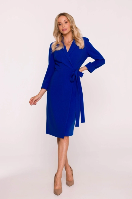 Elegancka sukienka ołówkowa kopertowa z wiązaniem chabrowa