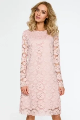 Sukienka na wesele koronkowa trapezowa midi pudrowy róż