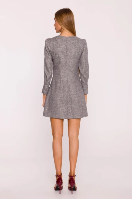 Elegancka sukienka tweedowa trapezowa mini szara