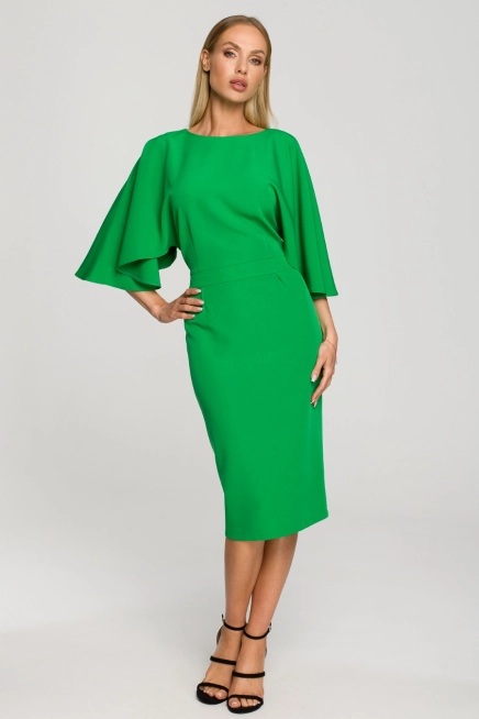 Sukienka ołówkowa z szerokimi rękawami zielona z pelerynką
