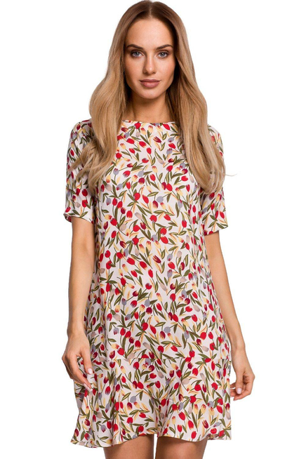 Przewiewna trapezowa sukienka w kwiaty z falbaną na lato