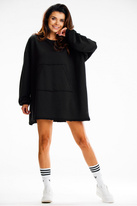 Bluza damska oversize długa z kieszenią kangurka czarna