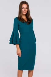 Sukienka na wesele elegancka z bufiastymi rękawami morski