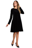 Welurowa sukienka trapezowa midi z długim rękawem elegancka czarna