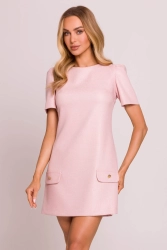 Elegancka sukienka trapezowa mini brzoskwiniowa