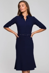 Elegancka sukienka koszulowa z kołnierzykiem paskiem granat