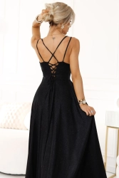 Długa suknia wieczorowa rozkloszowana na ramiączkach czarna