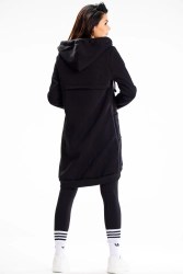 Długa bluza damska z kapturem i kieszeniami czarna