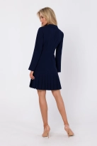 Elegancka sukienka z dekoltem V i kontrafałdami granatowa