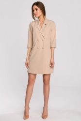 Elegancka sukienka marynarkowa z paskiem beżowa