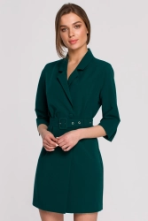 Elegancka sukienka marynarkowa z paskiem zielona