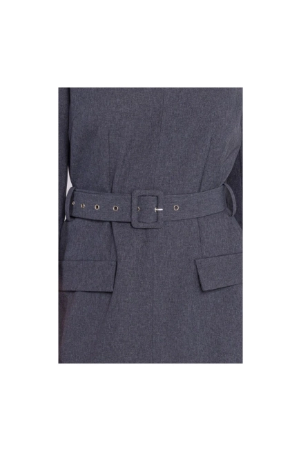 Elegancka sukienka mini z dekoltem V i paskiem szara