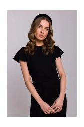 Elegancka ołówkowa sukienka z paskiem krótki rękaw czarna