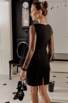 Sukienka elegancka wieczorowa z bufiastymi rękawami z siateczki czarna