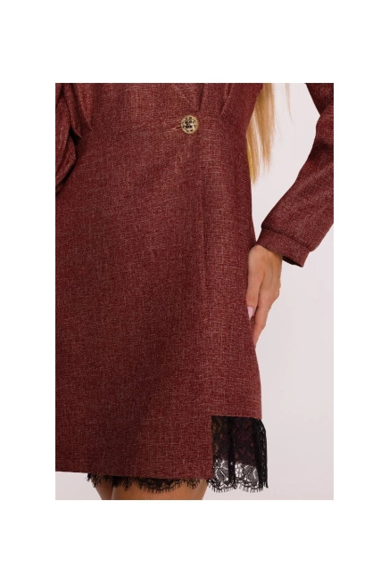 Elegancka sukienka tweedowa trapezowa kopertowa bordowa