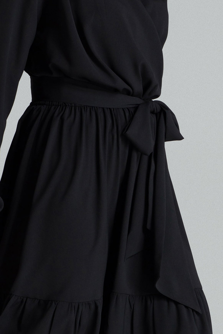 Sukienka boho rozkloszowana kopertowa midi z falbaną czarna