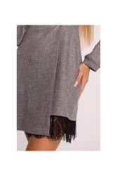 Elegancka sukienka tweedowa trapezowa kopertowa szara