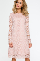 Sukienka na wesele koronkowa trapezowa midi pudrowy róż