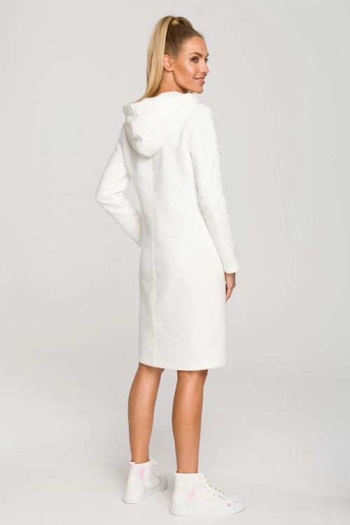 Sukienka jak długa bluza z kapturem ecru bawełna premium