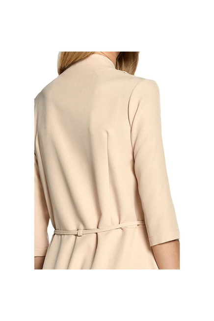 Sukienka trapezowa kopertowa midi z paskiem i kieszeniami beżowa