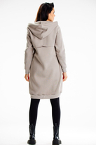 Długa bluza damska z kapturem i kieszeniami szary