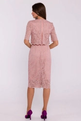 Elegancka ołówkowa dwuczęściowa sukienka koronkowa różowa