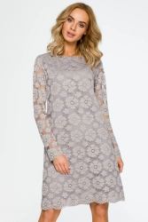 Sukienka na wesele koronkowa trapezowa midi szara