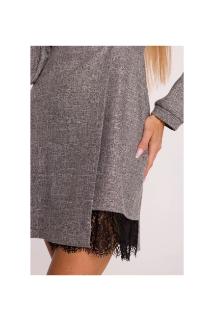 Elegancka sukienka tweedowa trapezowa kopertowa szara