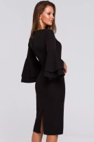 Sukienka elegancka wieczorowa midi z bufiastymi rękawami czarna