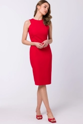 Elegancka klasyczna sukienka ołówkowa bez rękawów czerwona