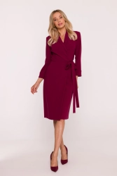 Elegancka sukienka ołówkowa kopertowa z wiązaniem bordowa