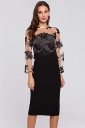 Wieczorowa ekskluzywna ołówkowa sukienka z koronką czarna
