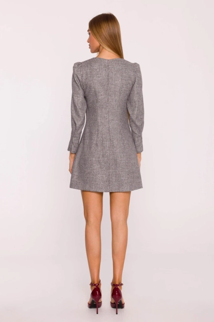 Elegancka sukienka tweedowa trapezowa mini szara