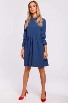 Sukienka oversize elegancka rozkloszowana z falbaną niebieska