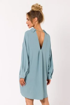 Sukienka koszulowa z dekoltem V na plecach niebieska