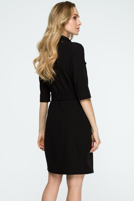 Sukienka marynarka żakietowa z paskiem dekolt V czarna