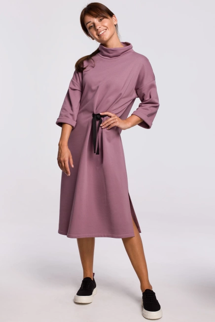 Ciepła sukienka oversize z golfem czarna bawełniana dzianina