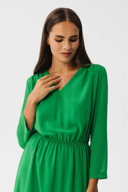 Elegancka zwiewna sukienka szyfonowa wizytowa zielona