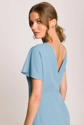 Elegancka sukienka ołówkowa z dekoltem V z tyłu niebieska
