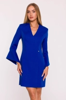 Elegancka sukienka z szerokimi mankietami dekolt V chabrowa