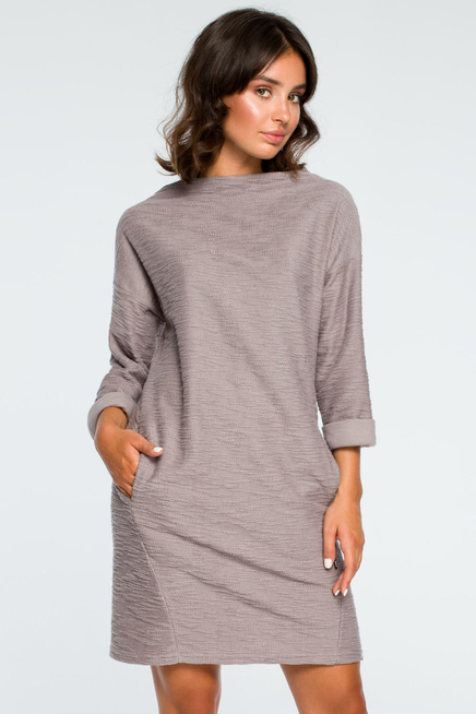 Ciepła dzianinowa sukienka z kieszeniami sportowy styl szara bawełna