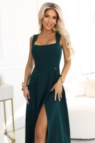 Długa sukienka wieczorowa rozkloszowana butelkowa zieleń