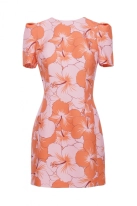 Elegancka sukienka ołówkowa mini w kwiaty pomarańczowa