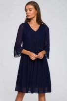 Sukienka wieczorowa szyfonowa z falbanami i dekoltem V granatowa