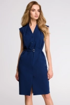 Sukienka koszulowa szmizjerka midi bez rękawów z paskiem granatowa